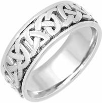 18K White Gold Celtic Love Knot Mens Comfort Fit Wedding Band