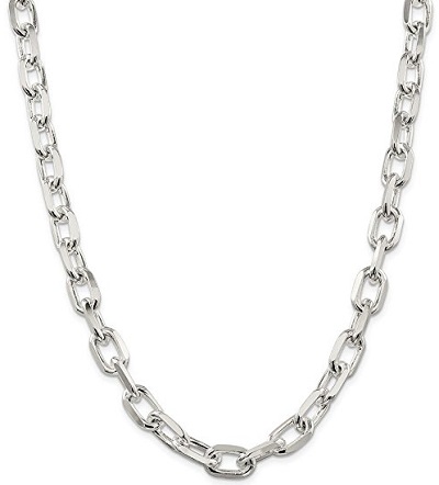 Sterling Silver 11.5 mm Diamond-cut Open Link Cable Chain
