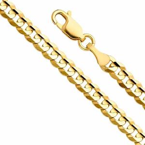 14k Yellow OR White Gold Men's 7mm Cuban Concave Curb Solid Chain Bracelet with Lobster Claw Clasp