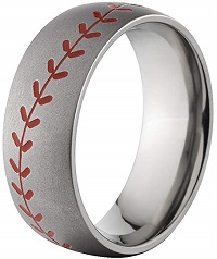 Titanium Baseball Ring With Red Stitching, Comfort Fit, Free Sizing