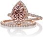 2 Carat Morganite and Diamond Halo Bridal Ring Set on 10k Rose Gold