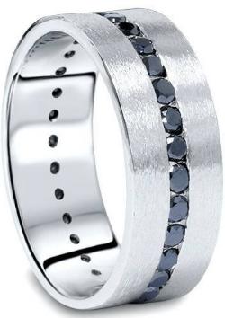 Mens White Gold Wedding Bands Black Diamond 8mm Eternity Ring