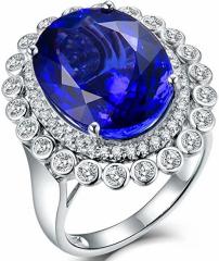 Double Use Design Jewelry 18kt White Gold Diamond Blue Tanzanites Ring Pendant