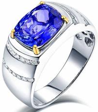 Jewelry Sets 18K White Gold Engagement Blue Tanzanites Brilliant Diamond Men Ring
