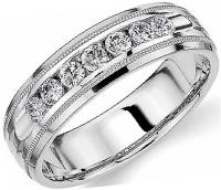 14K White Gold Mens Diamond Ring Wedding Band