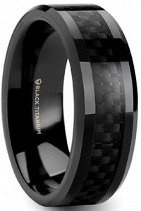 Black Titanium Polished Beveled Edges Black Carbon Fiber Inlaid Men’s Wedding Band