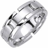 14K White Gold Blocks Mens Comfort Fit Wedding Band