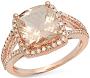14K Gold Cushion Cut Morganite & Round Cut White Diamond Bridal Split Shank Halo Style Engagement Ring