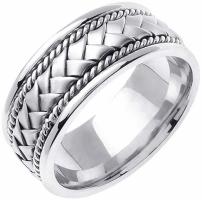 14K White Gold Braided Basket Weave Mens Comfort Fit Wedding Band