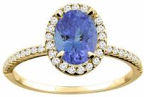 10K White or Yellow Gold Natural Tanzanites Ring Oval 8x6mm Diamond Accent