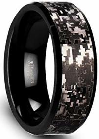 Smokescreen Black Tungsten Carbide Wedding Ring with Engraved Digital Camouflage - 8mm