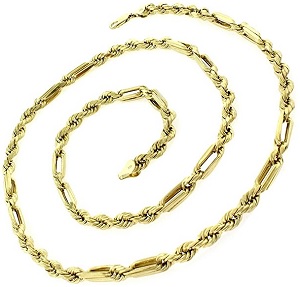 14k Yellow Gold 5.5mm Hollow Milano Figaro Rope Diamond Cut Chain Necklace