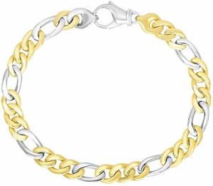 14K Two-Tone Gold Men's Figaro Link Style Bracelet