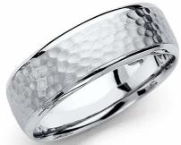 14k White Gold 7mm Hammered Finish Comfort Fit Wedding Band