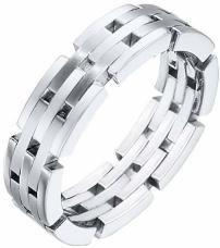 Mens 14K White Gold, Moving Basket Link 6MM Wedding Band