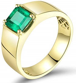 1.4CT Genuine Natural Columbia Emerald 14K Yellow Gold Engagement Ring for Men