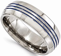 Edward Mirell Titanium Triple Groove Blue Anodized 8mm Wedding Band