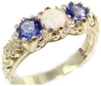 925 Sterling Silver Real Genuine Opal and Tanzanite Womens Band Ring