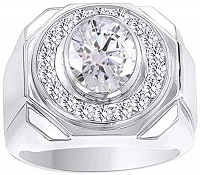 Wishrocks White CZ Hip Hop Men's Engagement Ring In 14K Gold Over Sterling Silver (3.90 Ct)