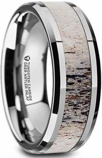 Buck Tungsten Carbide Wedding Band with Ombre Antler Inlay and Polished Beveled Edges