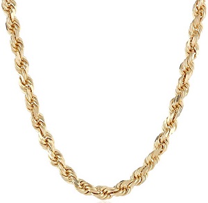 Men's 14k Solid Yellow Gold 4.5mm Wide Diamond-Cut Rope Chain Necklace