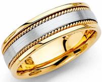 Wedding Band Solid 14k Yellow & White Gold Rope Edge Ring Comfort Fit Two Tone Mens Womens 6 mm