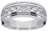 1.50 ct TW Princess Cut Diamond Mens White Gold Wedding Bands Ring in 18 Karat Gold