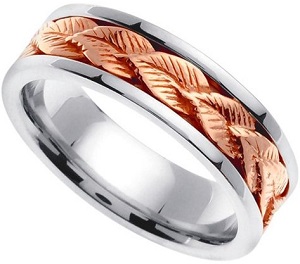 Handmade Leaf Ring 14k White & Rose Gold Band (6MM)