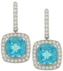 Halo Style Blue Topaz and Pave Diamond Earrings