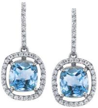 14k Gold Blue Topaz and Diamond Halo Drop Earrings