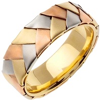 14K Tri Color Gold Braided Basket Weave Men's Comfort Fit Wedding Band (7mm)