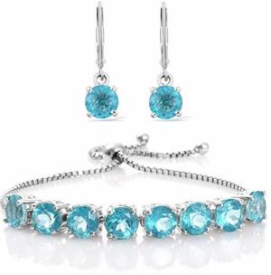 Topaz Platinum Over Sterling Silver Bracelet and Earrings Set 13.2 Cttw Size Adjustable