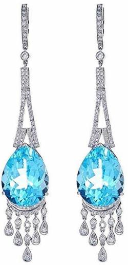 Blue Topaz & Diamond 18K White Gold Earrings