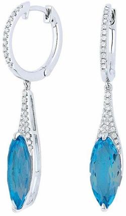 14K Gold Marquise Shape Gemstone and White Diamond Dangle Earrings