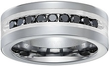 Triton Men's Tungsten and Silver 8mm Black Diamond Wedding Band