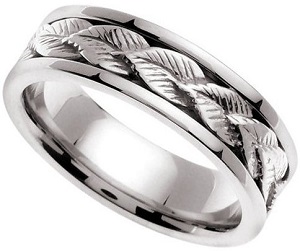 Handmade Leaf Ring 14k White Gold Band (6MM) 