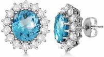 14k Gold Women's Oval Blue Topaz and Diamond Accented Earrings (10.80ctw)