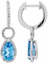 14k White Gold Blue Topaz and Diamond Earrings