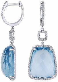 14K Gold Special Cut Shape Gemstone and White Diamond Dangle Earrings