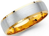Wellingsale 14k Two 2 Tone White and Yellow Gold Polished Satin 6MM Beveled Edge Comfort Fit Wedding Band Ring