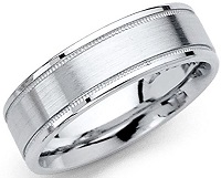 Wellingsale 14k White Gold Polished Satin 6MM Flat Milgrain Comfort Fit Wedding Band Ring