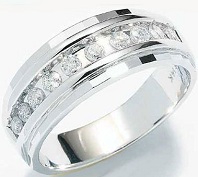 10k White Gold Classic Channel Set Round Cut Mens Diamond Wedding Ring Band 7mm