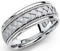 14k Yellow OR White Gold Men's 8mm Braided Rope Handbraided COMFORT FIT Wedding Band