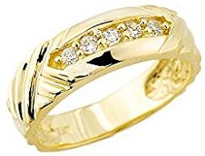 Men's 14k Yellow Gold-Stone Set Diamond Wedding Ring Band