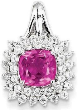 Best Designer Jewelry Sterling Silver White Topaz and Pink Tourmaline Square Pendant