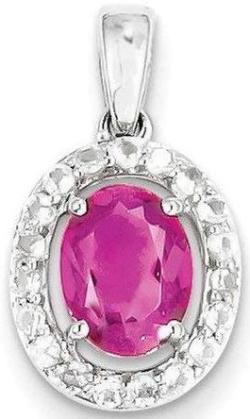 Jewelry Gift Sterling Silver Rhodium Plated White Topaz & Pink Tourmaline Pendant