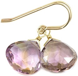 14k Gold Filled Ametrine Earrings Heart Shaped Faceted Briolette Teardrops Purple Yellow