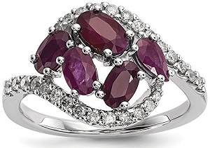 14k White Gold Diamond Red Ruby Band Ring Gemstone