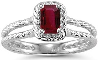 0.55 Cts of 6x4 mm AA Emerald Ruby Solitaire Ring in 14K White Gold