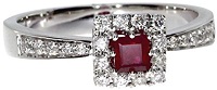0.66 Carat ctw 14k Gold Square Red Ruby Solitaire & Diamond Square Halo Fashion Promise Ring